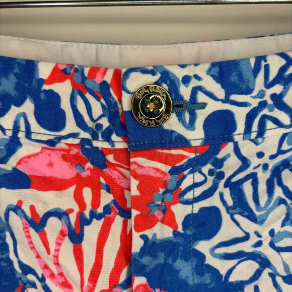 LILLY PULITZER Buttercup Short Womens 8 Pink Blue Floral Pocket Scalloped Summer - Picture 4 of 8